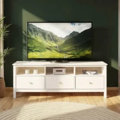 Mobile Porta Tv da Pavimento Bianco 3 Cassetti Vani a Giorno Soggiorno