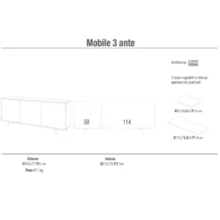 Mobile Soggiorno 3 Ante 177x41x74 cm Push-Pull Bianco e Rovere
