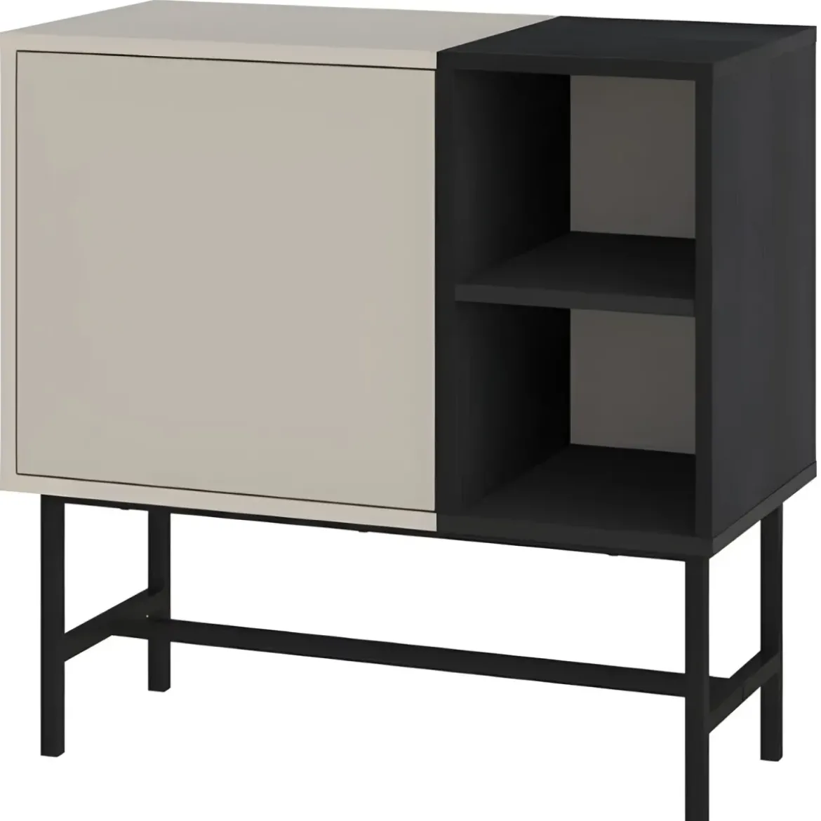 Mobile Soggiorno Moderno Basso 1 Anta Beige Nero 2 Vani a Giorno