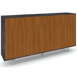 Mobile Soggiorno 164x41x92 cm 3 Ante 3 Cassetti Nero e Rovere