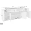 Moderna Madia Bianco e Acero Credenza con 4 Ante Mobile per Soggiorno