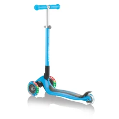 Monopattino a 3 Ruote per Bambini Azzurro Pieghevole Luci LED 50 kg