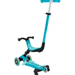 Monopattino Evolutivo 3 in 1 Celeste con Luci LED Sterzo Parentale 360