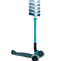 Monopattino per Bambini a 3 Ruote Celeste Regolabile con Luci LED