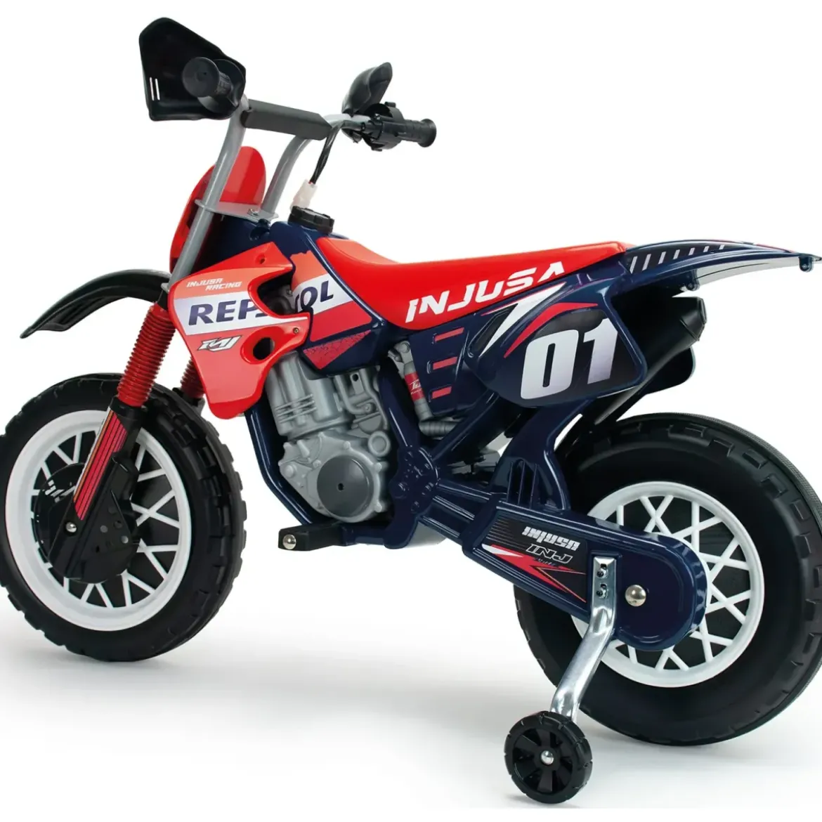 Moto Elettrica per Bambini Repsol 6V Rosso Blu Rotelle Laterali Sport