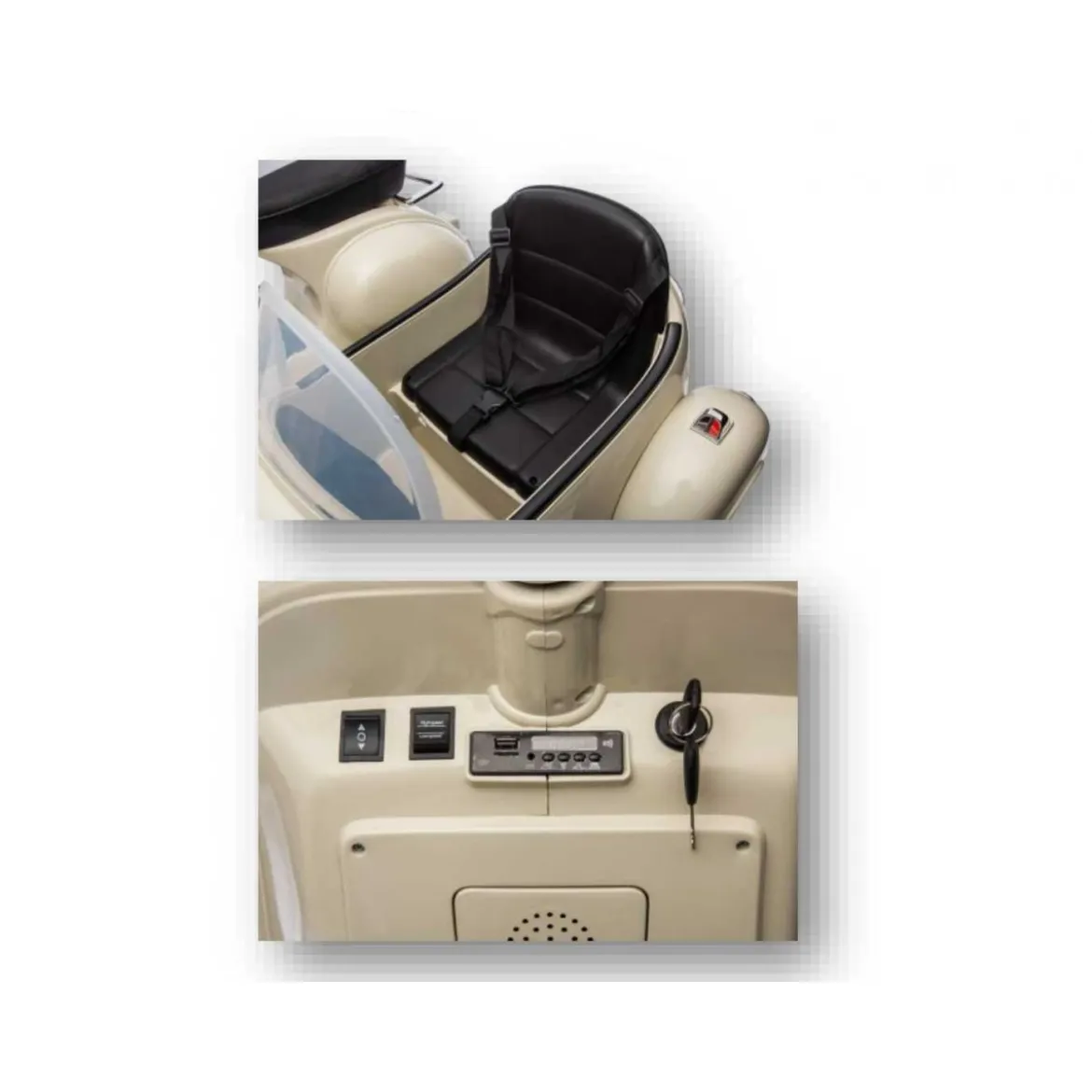 Moto Elettrica Piaggio Vespa Crema con Sidecar da Bambini a Batteria 12 V