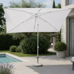 Ombrellone Bianco Rettangolare 2x3 Mt da Giardino Palo Centrale Balcone