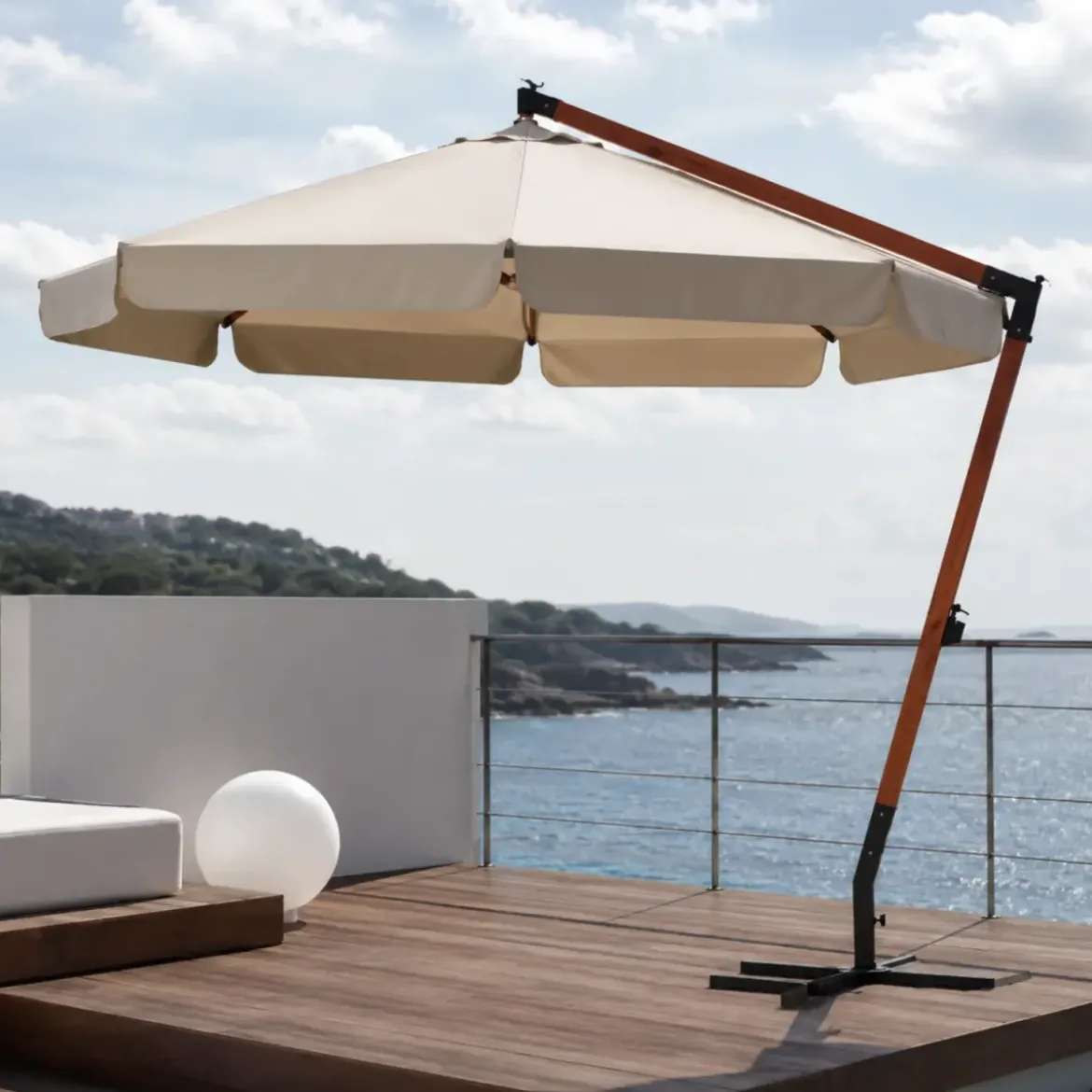 Ombrellone Decentrato con Struttura in Legno 300x300 cm Ecru