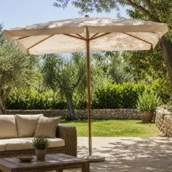 Ombrellone in Legno 3x4 Rettangolare Ecru con Palo Centrale Giardino