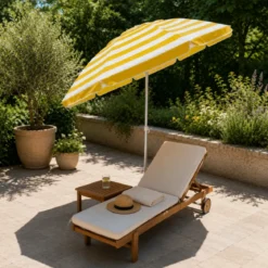 Ombrellone per Giardino 2x2 m Inclinabile Giallo Bianco Sacca Tessuto