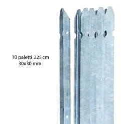 10 Paletti per Recinzione a T 225 cm 30x30 in Ferro Zincato Pali Metallo
