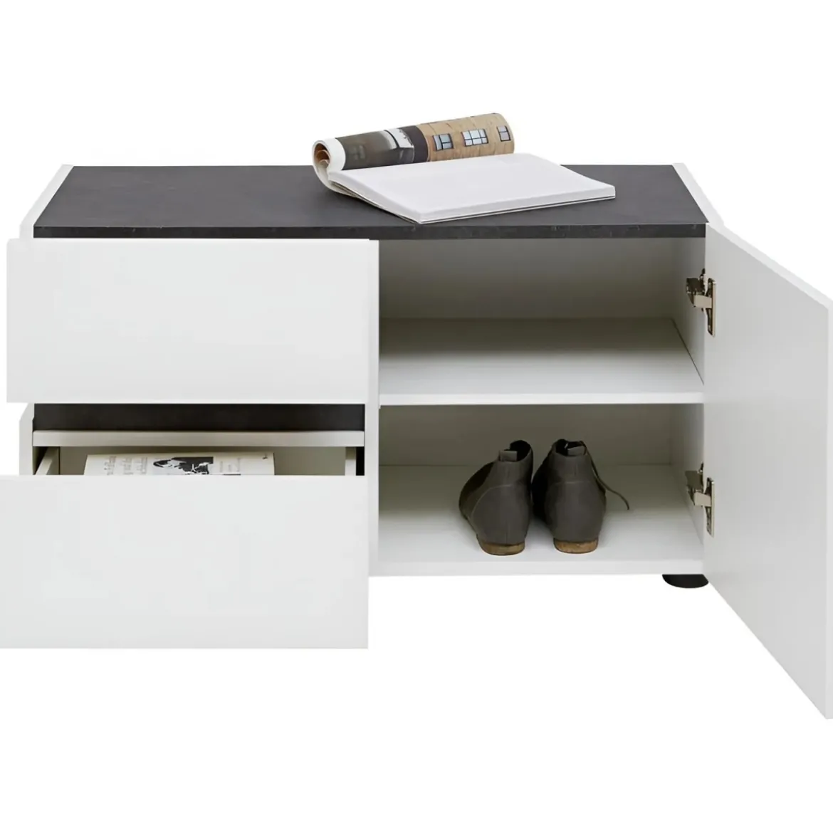 Panca Scarpiera Bianca 80x38x42 cm 1 Anta 2 Cassetti Soft-Close
