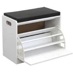 Panca Scarpiera con Seduta Imbottina in Legno Bianco Nero da Ingresso