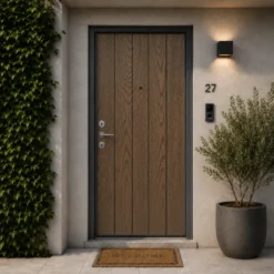 Pannello per Porta Blindata Alluminio Noce Effetto Perlina 90x210 cm