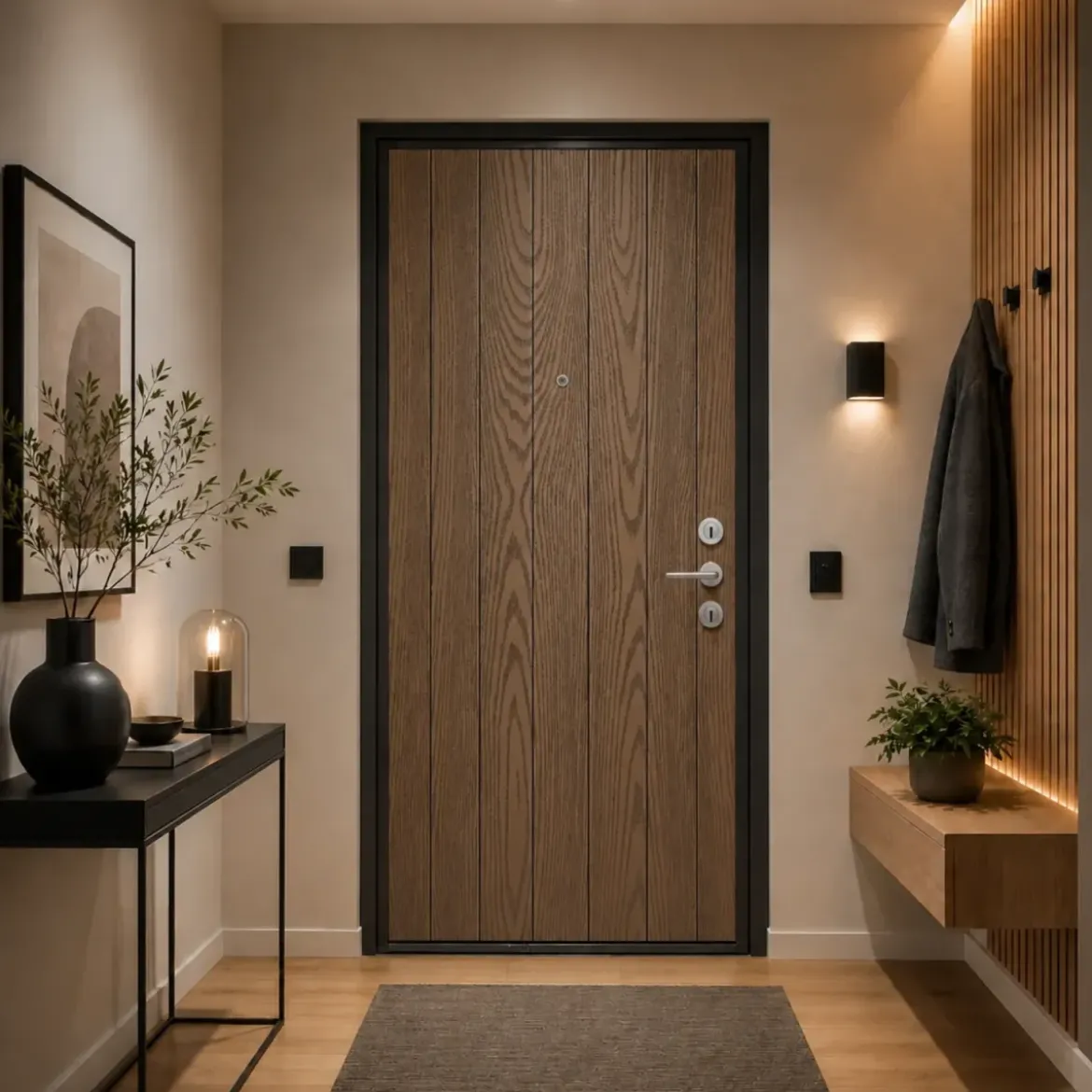 Pannello per Porta Blindata Alluminio Noce Effetto Perlina 90x210 cm