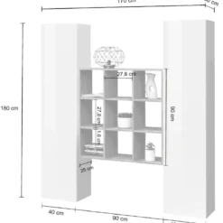 Parete Attrezzata Libreria Soggiorno Bianco Lucido Rovere 170 cm