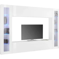 Parete Attrezzata per Soggiorno con 2 Vetrine Bianco Lucido Porta TV
