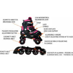 Pattini Bambini 2 in 1 M 34-37 Trasformabili a Rotelle in Linea Fucsia