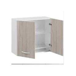 Pensile Scolapiatti per Cucina Componibile 80 Larghezza in Legno Olmo