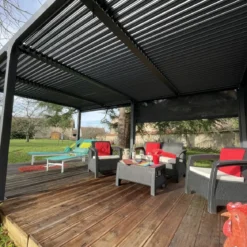 Pergola Bioclimatica Doppia 360x600 in Alluminio con 2 Tende Laterali