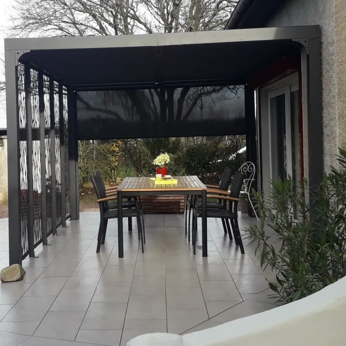 Pergola Bioclimatica in Alluminio 360x300 cm con Tenda e 5 Pannelli