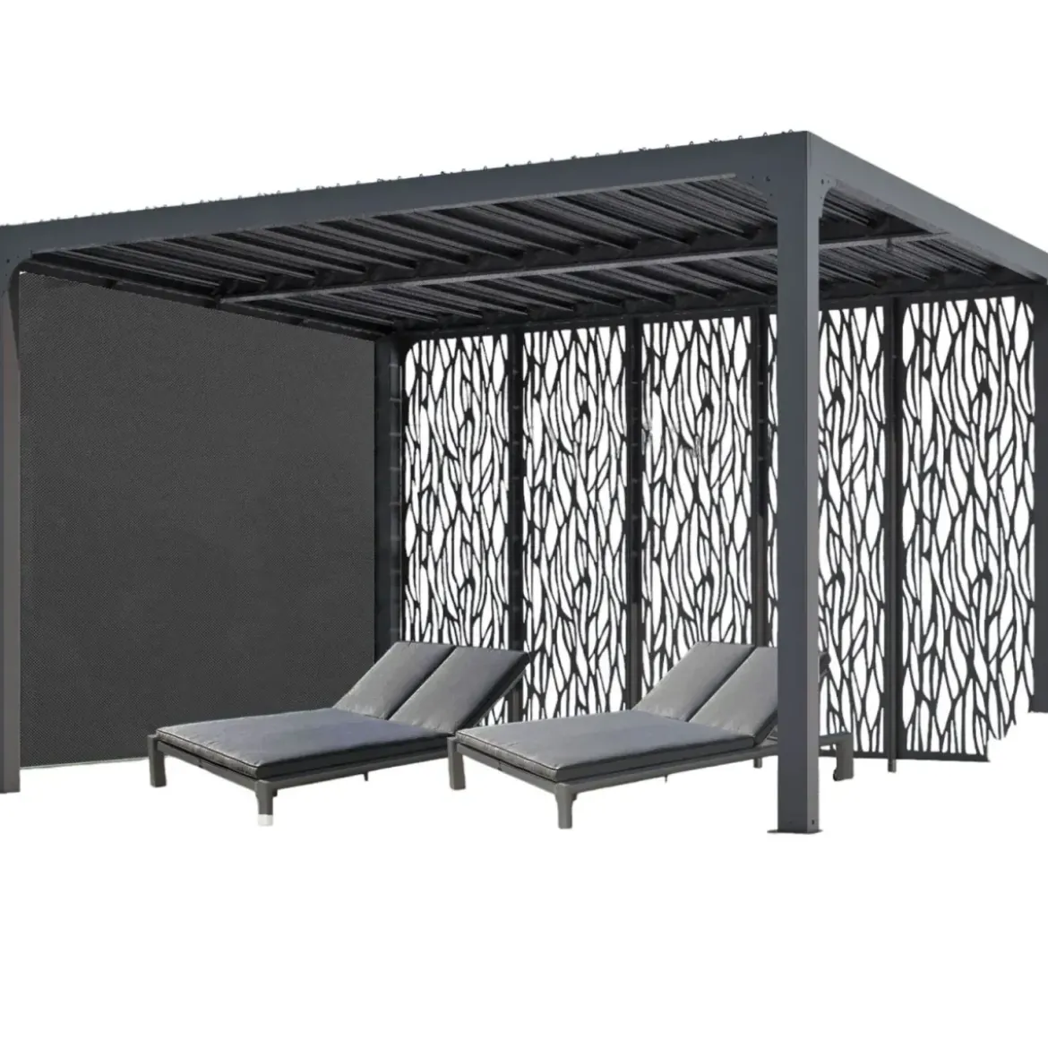 Pergola Bioclimatica in Alluminio 360x300 cm con Tenda e 5 Pannelli
