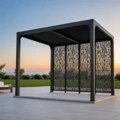 Pergola Bioclimatica 240x300 cm Alluminio Grigio con Pannelli Privacy