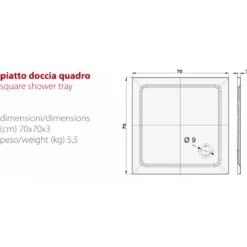 Piatto Doccia Quadrato in Resina 76x76x3 cm Ultrasottile Antiscivolo