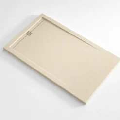 Piatto Doccia Slim Crema in Resina Marmo Effetto Pietra Filo Pavimento Angolare