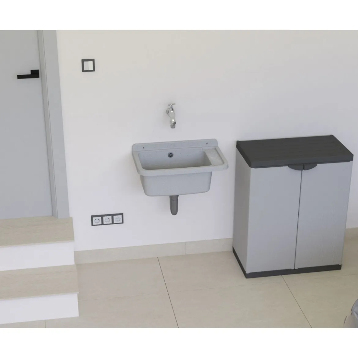 Pilozzo per Esterno 50x35 cm Effetto Granito Lavanderia Lavabo a Muro