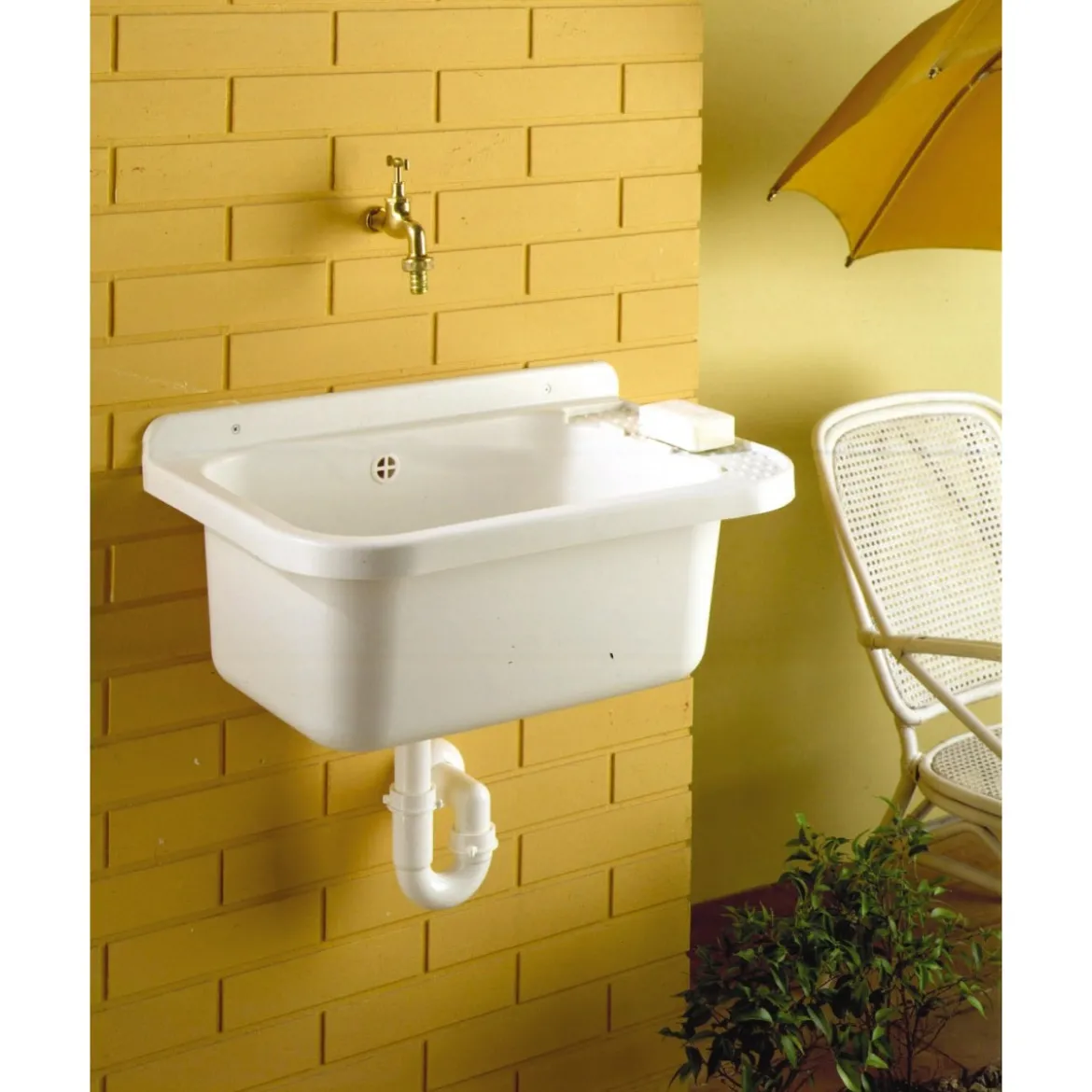 Pilozzo per Esterno 60x34 Lavello a Muro da Terrazzo Bagno Lavanderia