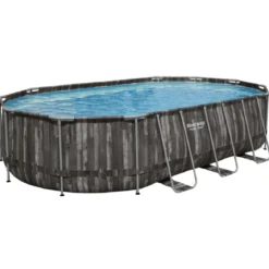 Piscina Fuori Terra 610x366x122 cm Rivestimento in Legno con Pompa