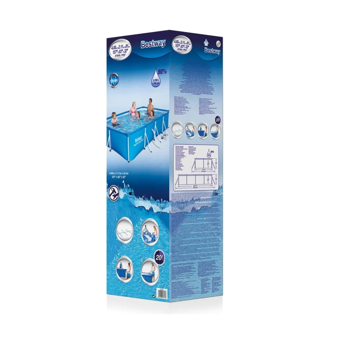 Piscina Fuori Terra 400x211x81 Pompa Filtro a Cartuccia Rettangolare Bambini