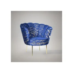 Poltrona a Conchiglia in Velluto Blu e Oro