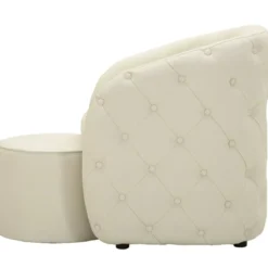 Poltrona con Pouf Poggiapiedi Bianco Similpelle per Soggiorno Camera