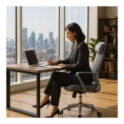 Poltrona da Ufficio Ergonomica Grigio con Schienale Alto in Rete Reclinabile