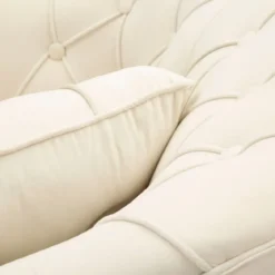 Poltrona Imbottita in Spugna Crema con Cuscino Gambe in Metallo