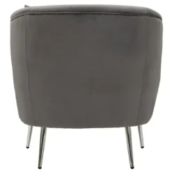 Poltrona Imbottita in Velluto Grigio con Cuscino Gambe in Metallo