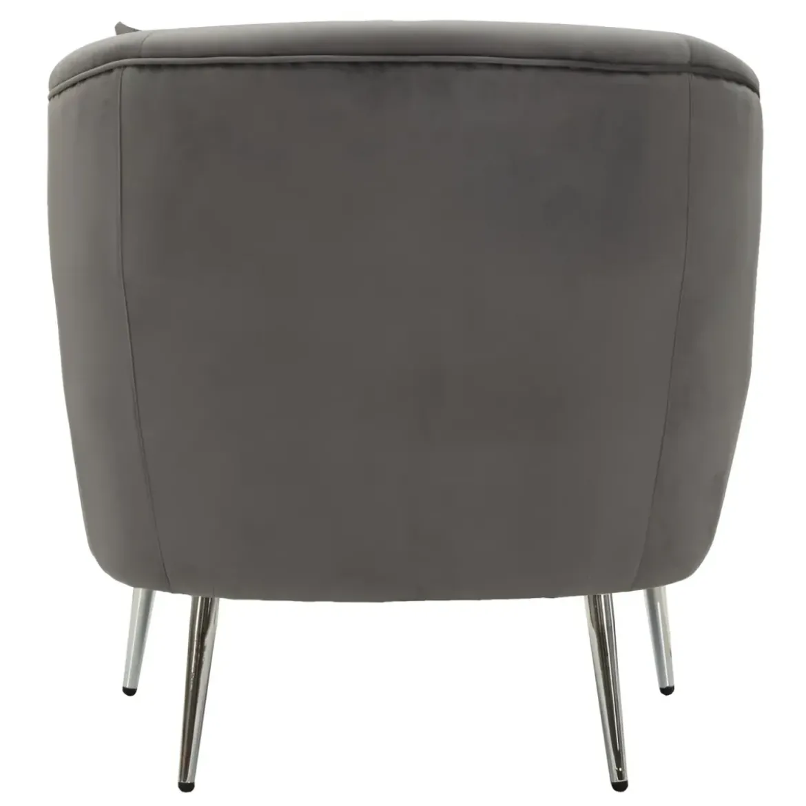 Poltrona Imbottita in Velluto Grigio con Cuscino Gambe in Metallo