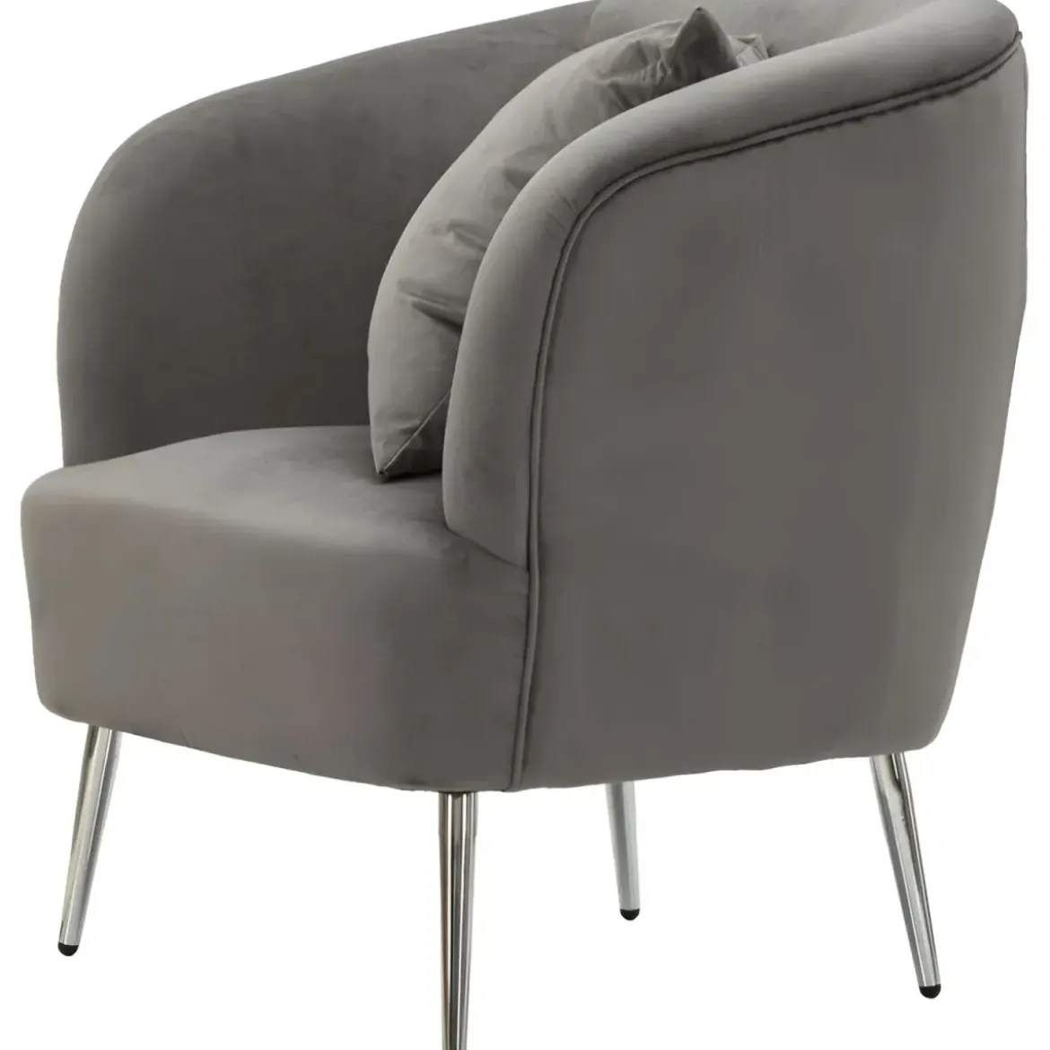 Poltrona Imbottita in Velluto Grigio con Cuscino Gambe in Metallo