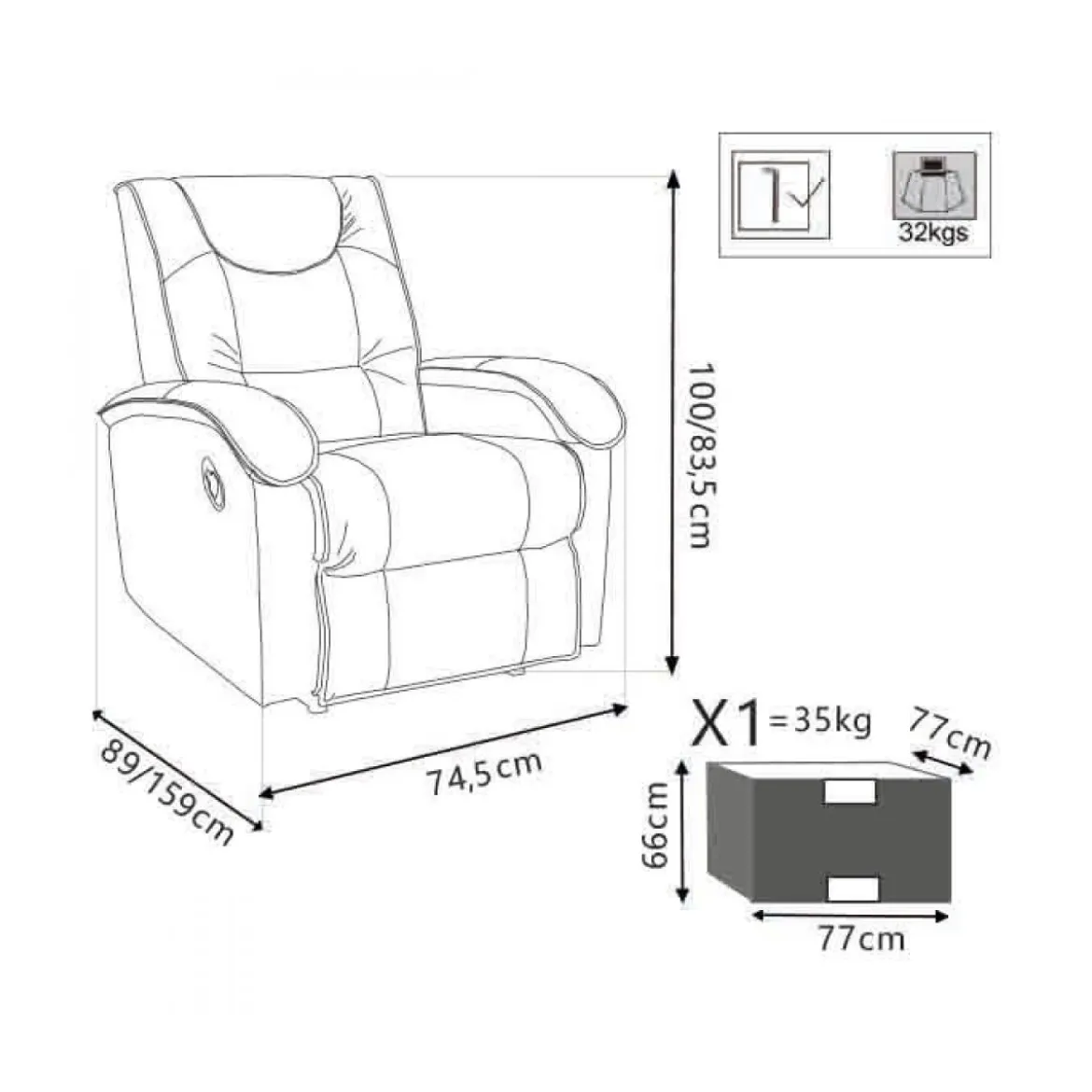 Poltrona Relax Manuale Reclinabile in Ecopelle Beige con Braccioli