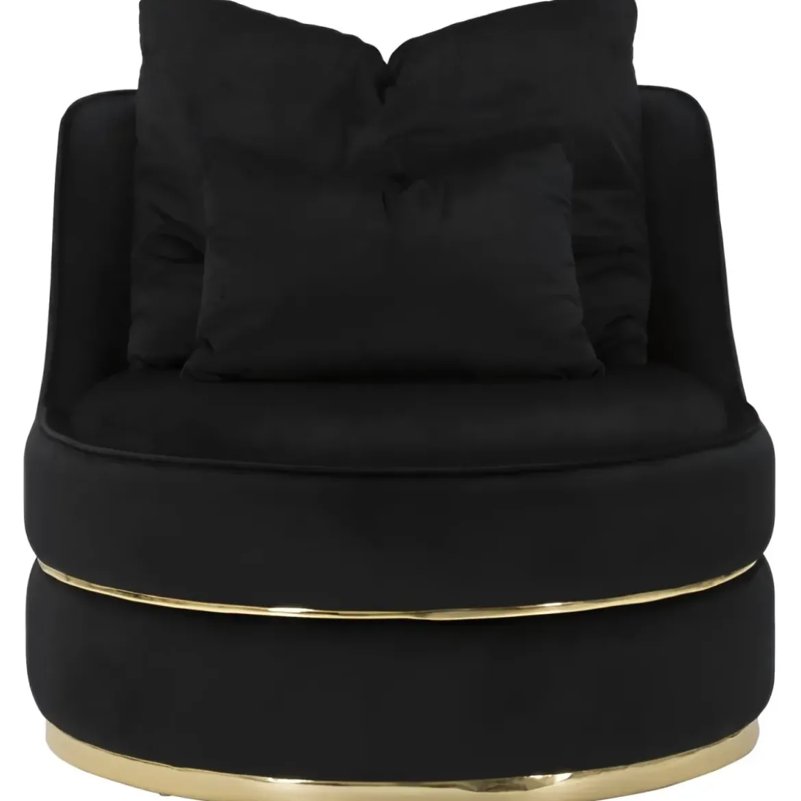 Poltrona Rotonda in Velluto Nero Finiture Oro Salotto Camera da Letto