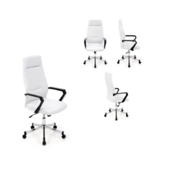 Poltrona Sedia Scrivania Ufficio Bianco Ergonomica Imbottita Ecopelle Braccioli