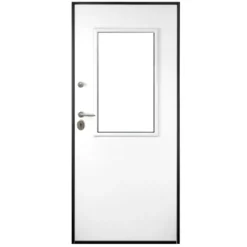Porta Blindata Grigio per Esterno con Vetro e Grata Portone di Ingresso