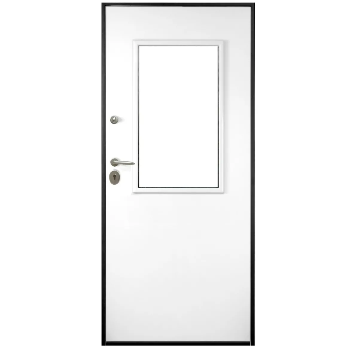 Porta Blindata Grigio per Esterno con Vetro e Grata Portone di Ingresso