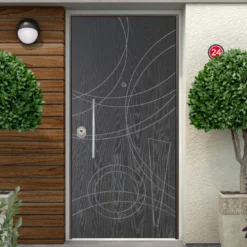 Porta Blindata per Esterno con Pannello Moderno Grigio Pantografato