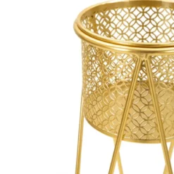 Portavasi Metallo Oro Set 2 Pz 46 e 32 cm Intagli Tondi Vasi Rimovibili