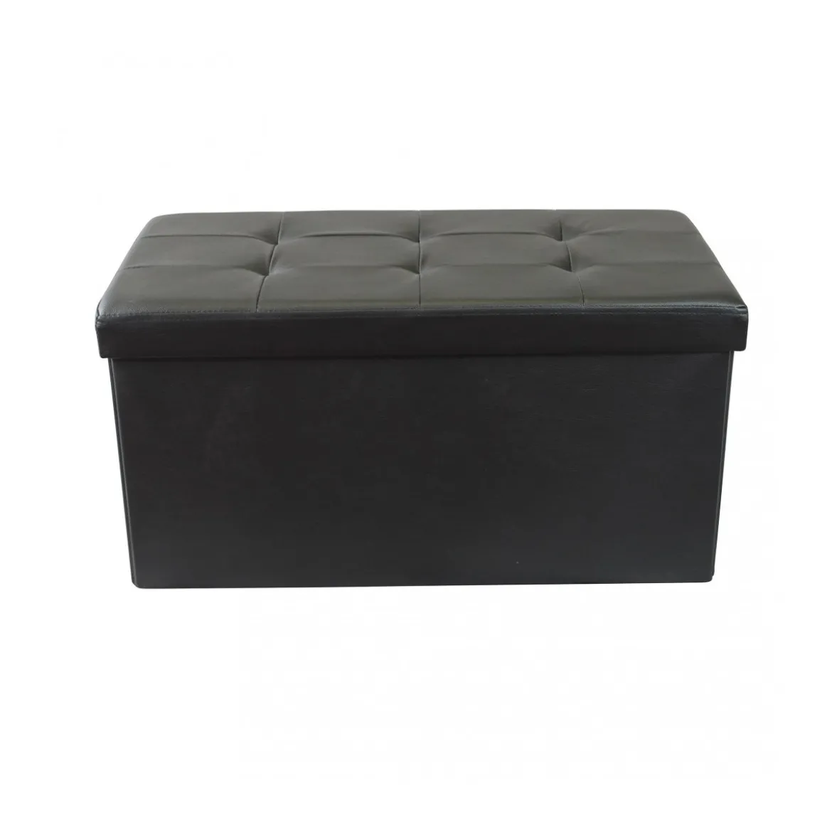 Pouf Contenitore Poggiapiedi in Ecopelle Nero Rettangolare 76x38 cm