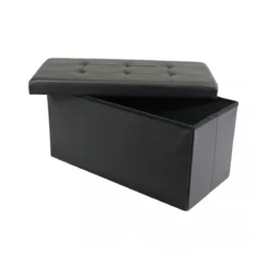Pouf Contenitore Poggiapiedi in Ecopelle Nero Rettangolare 76x38 cm