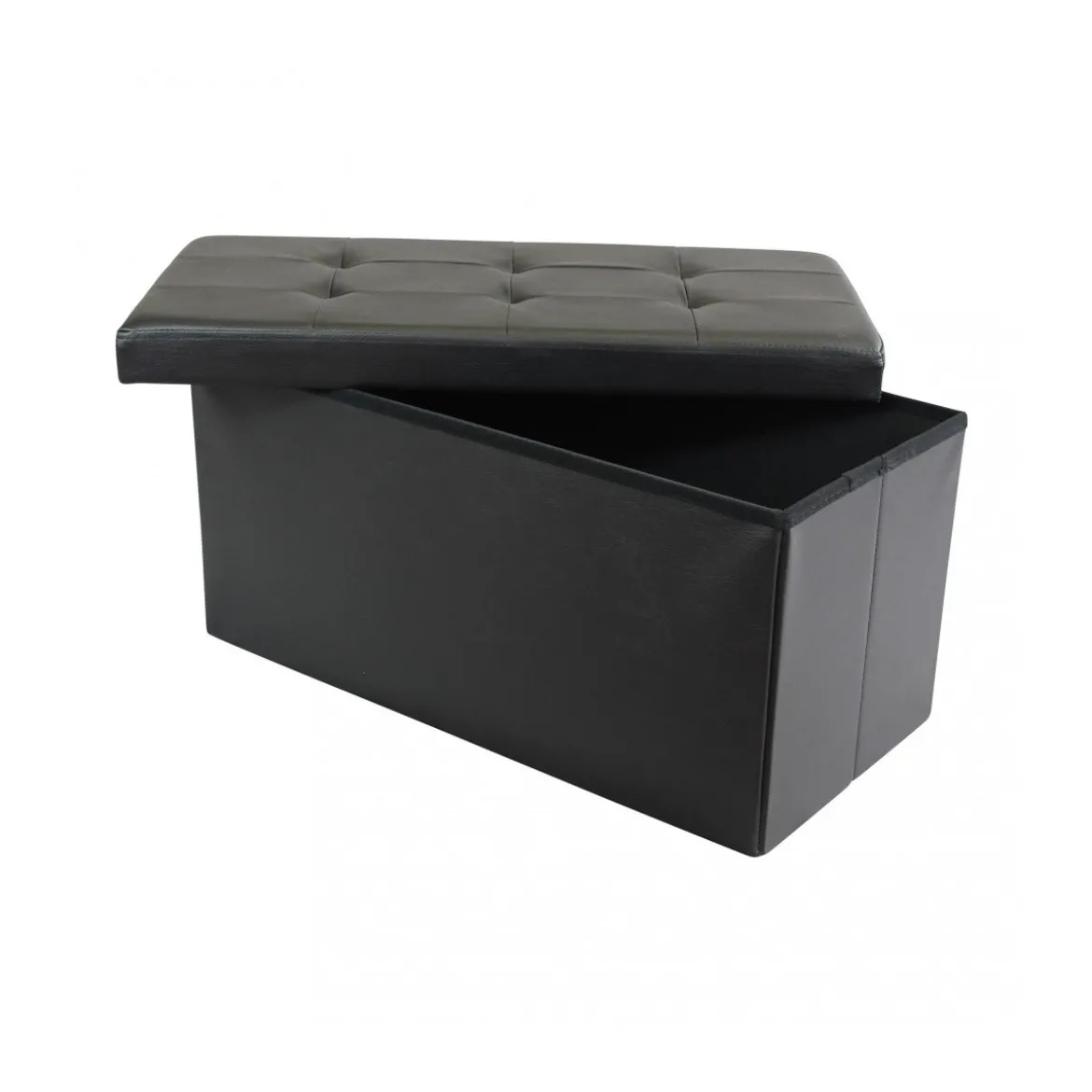 Pouf Contenitore Poggiapiedi in Ecopelle Nero Rettangolare 76x38 cm